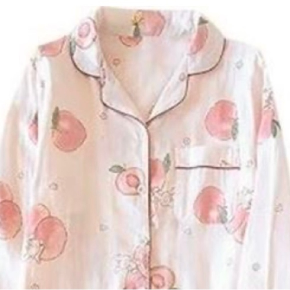 PEACHES Pj’s 2-Piece Bunnies Flowers Pink Yellow Cotton NWT Sz M 10